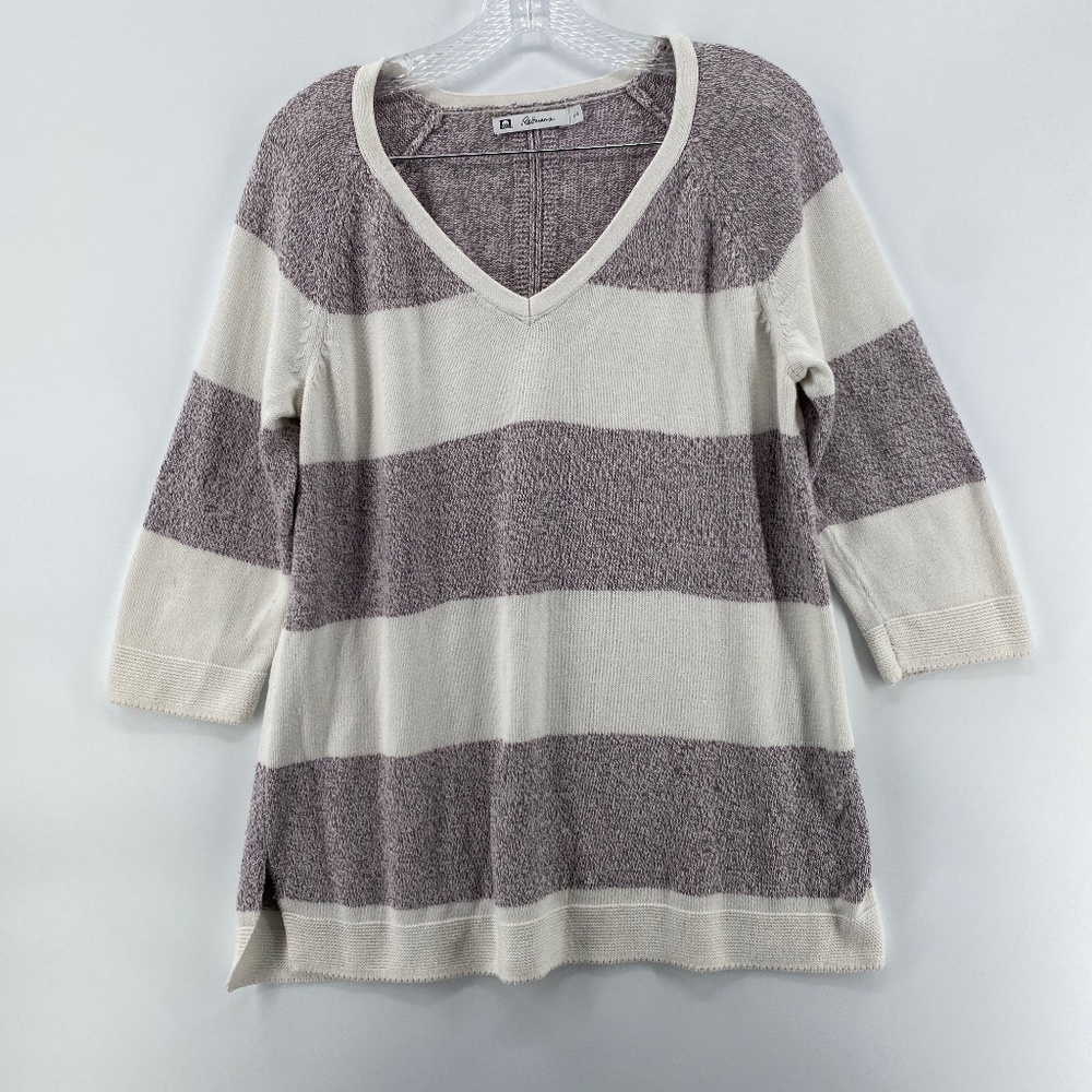 Reitman's Sweater Women's Size Large V Neck Knit Purple White Stripped